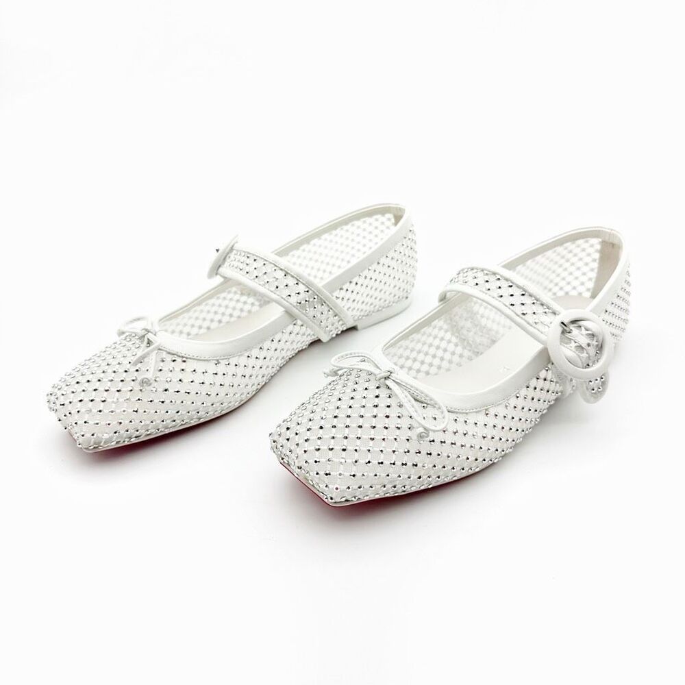 CHRISTIAN LOUBOUTIN Mamastrapitina Crystal Embellished Ballet Flat Size 39 Mesh
